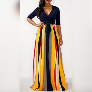 Printed V Neck Half Sleeve Maxi Dress